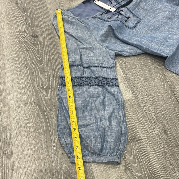 Sanctuary Mirabell Blue‎ Denim Linen Shift Embroidered Lace up Dress Large NWT - Picture 12 of 12